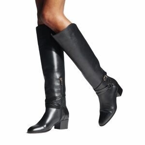 JIMMY CHOO WOMEN'S LEATHER HUXLIE BLACK BOOTS.
